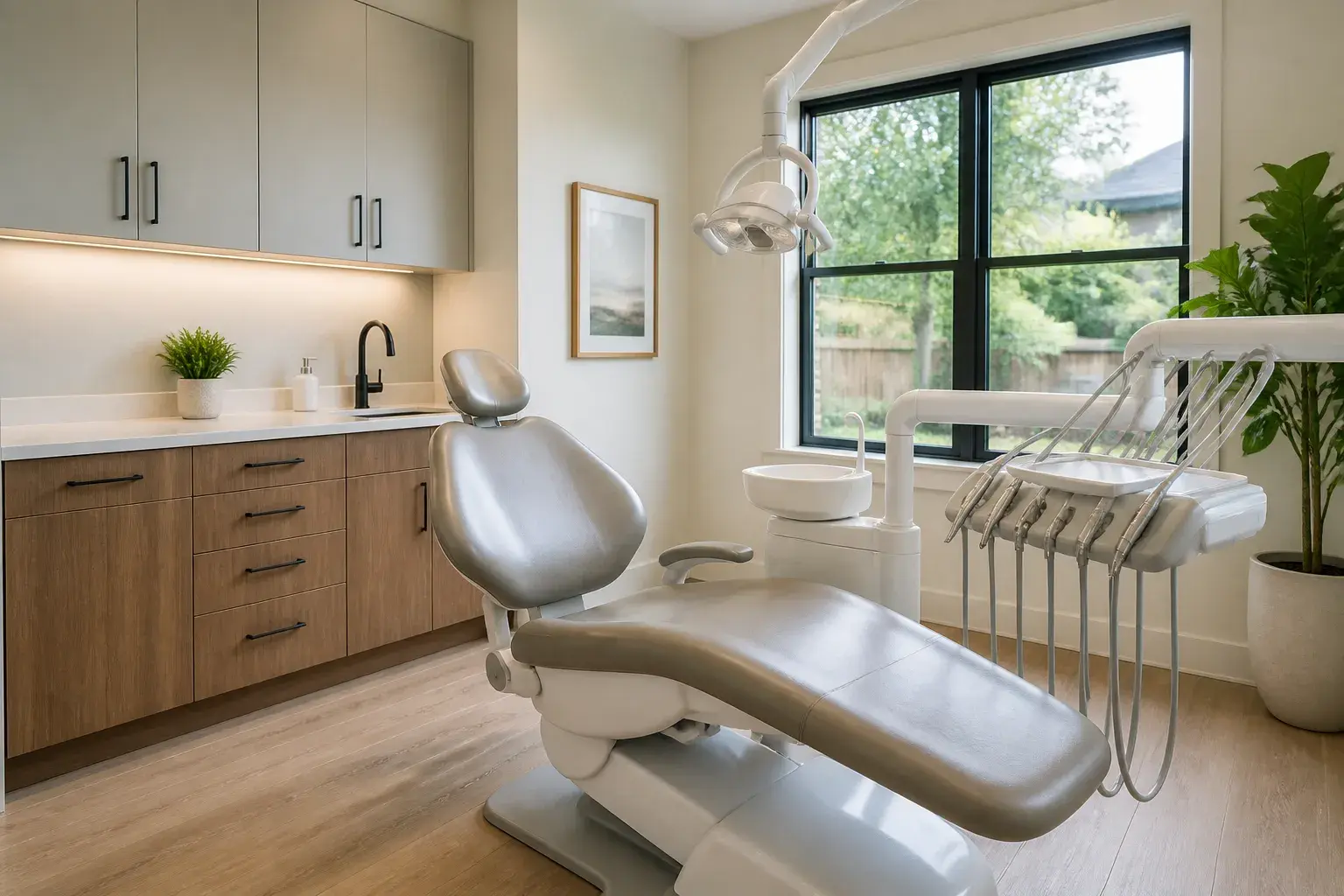 Finished modern dental treatment room with a spotless chair